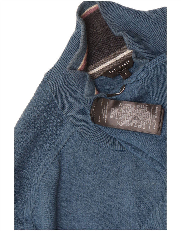 Ted Baker Herre Zip Neck Jumper Sweater Størrelse 6 2XL Blå Viscose