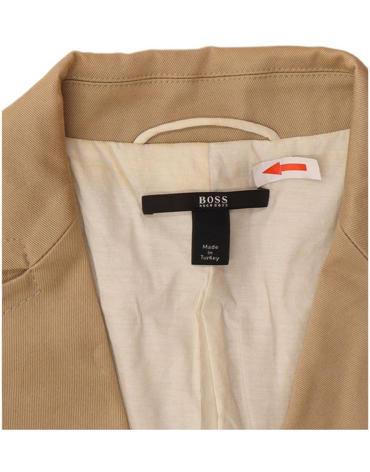 Hugo Boss Dame 3 Button Blazer Jacket UK 10 Small Beige Bomuld Classic