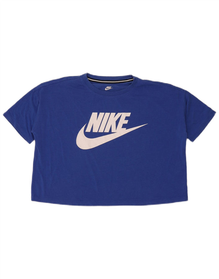Nike Womens Crop Oversized Graphic T-Shirt Top UK 10 Small Blue Modal