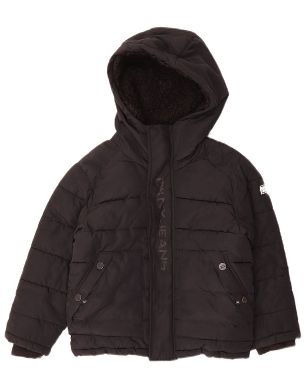 Dkny Boys Grafisk hættepolstret jakke 5-6 år sort polyester
