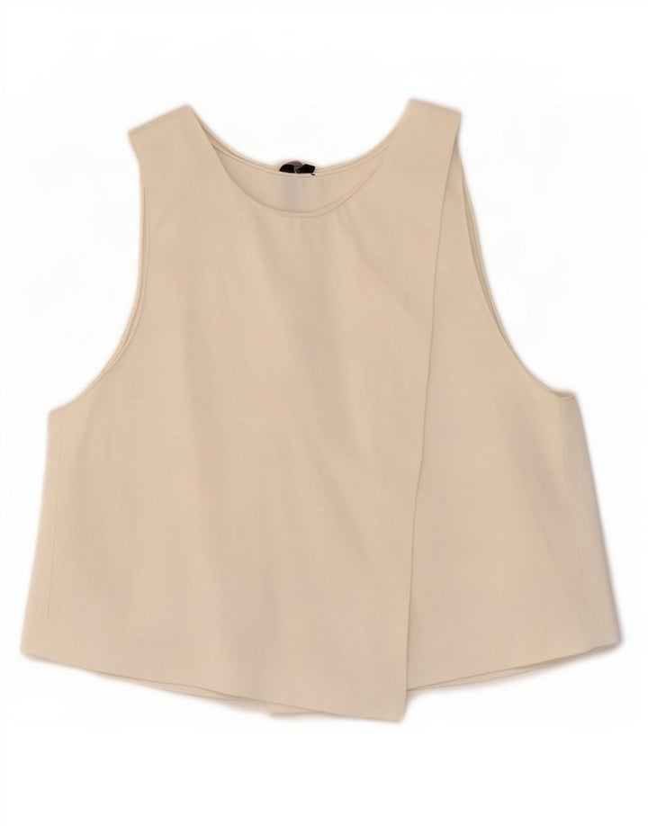Zara Womens Crop Ærmeløs bluse Top UK 12 Medium Off White Viscose