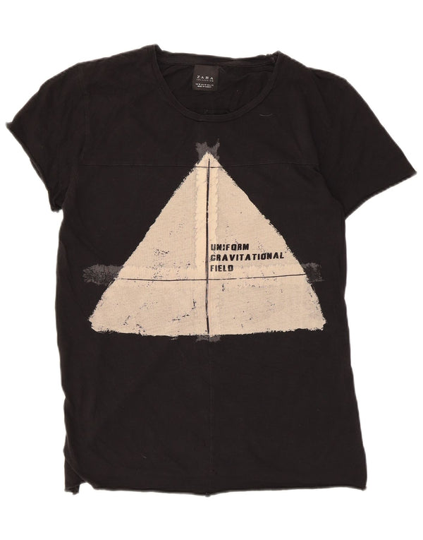Zara Grafisk T-Shirt Top UK 12 Medium Sort
