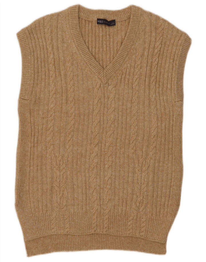 Marks & Spencer Dame Vest Tank Top UK 10 Small Beige Bomuld