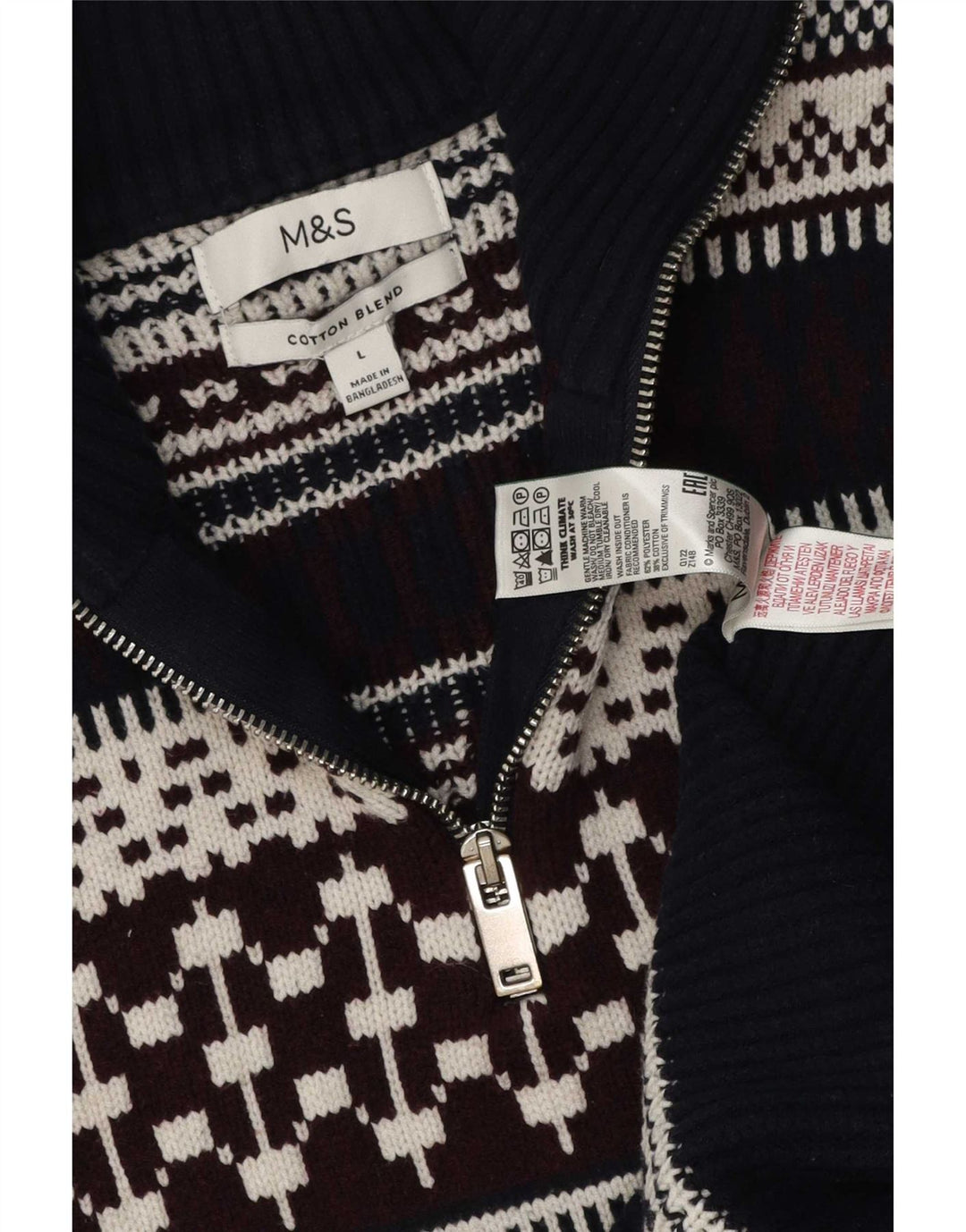 Marks & Spencer Herre sweater med lynlåshals Large Navy Blue Fair Isle