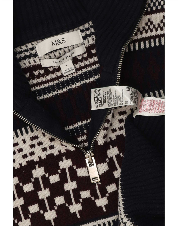 Marks & Spencer Herre sweater med lynlåshals Large Navy Blue Fair Isle