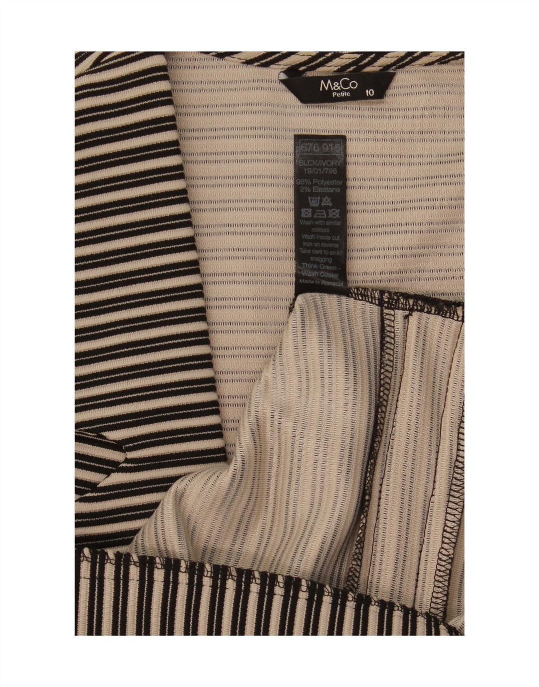 M&Co Womens Petite 3/4-ærmet åben blazerjakke UK 10 Lille sort stribet