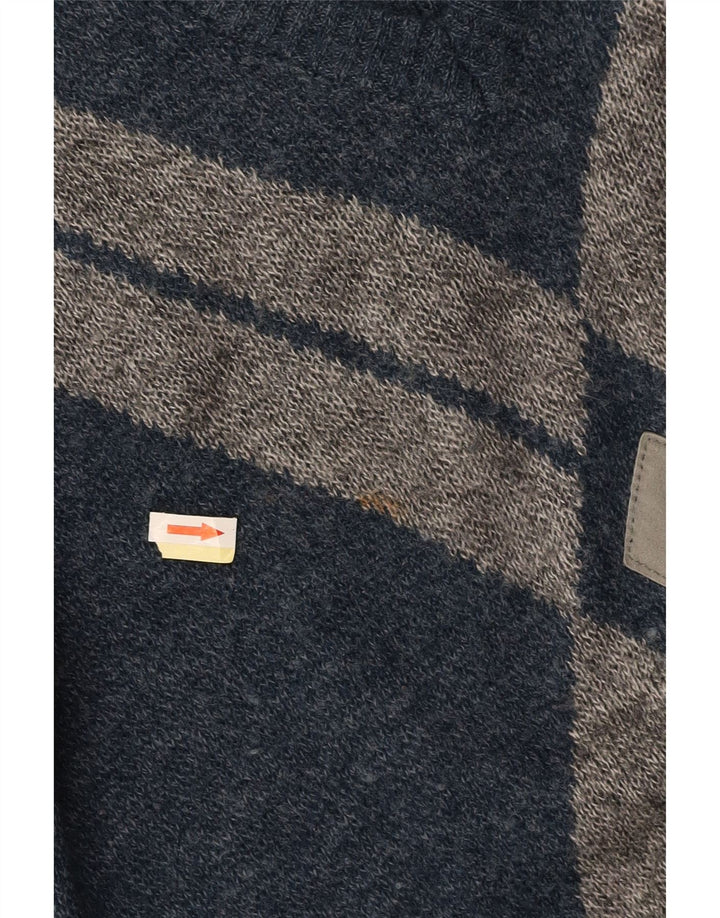 VINTAGE Herre V-hals sweater IT 52 Large Navy Blue Argyle/Diamond