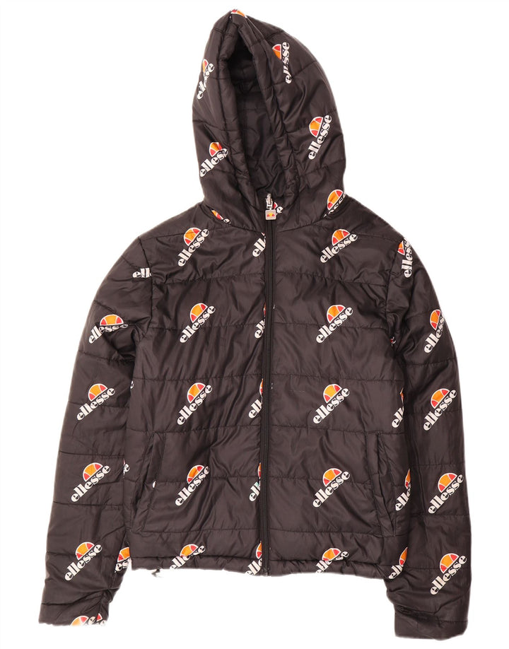 Ellesse Dame Oversized Hætte Vendbar Polstret Jakke UK 8 Lille Sort