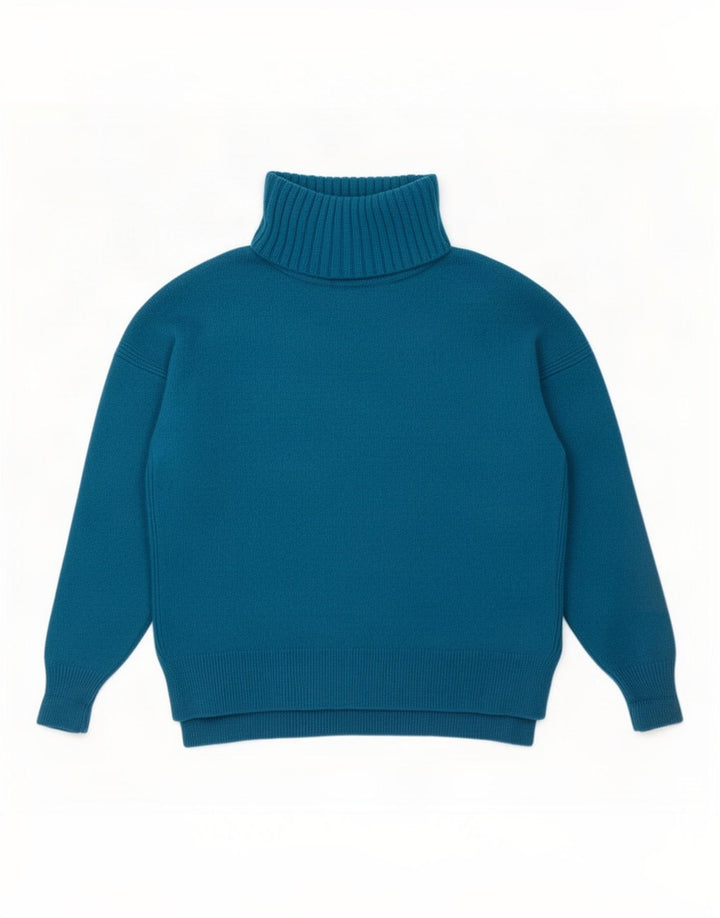 L.K. Bennett Dame Rullehals Sweater UK 14 Medium Blue Wool