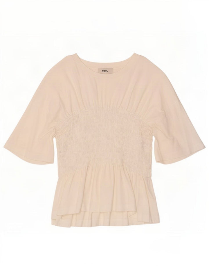Cos Dame Bluse Top UK 14 Stor Hvid Bomuld