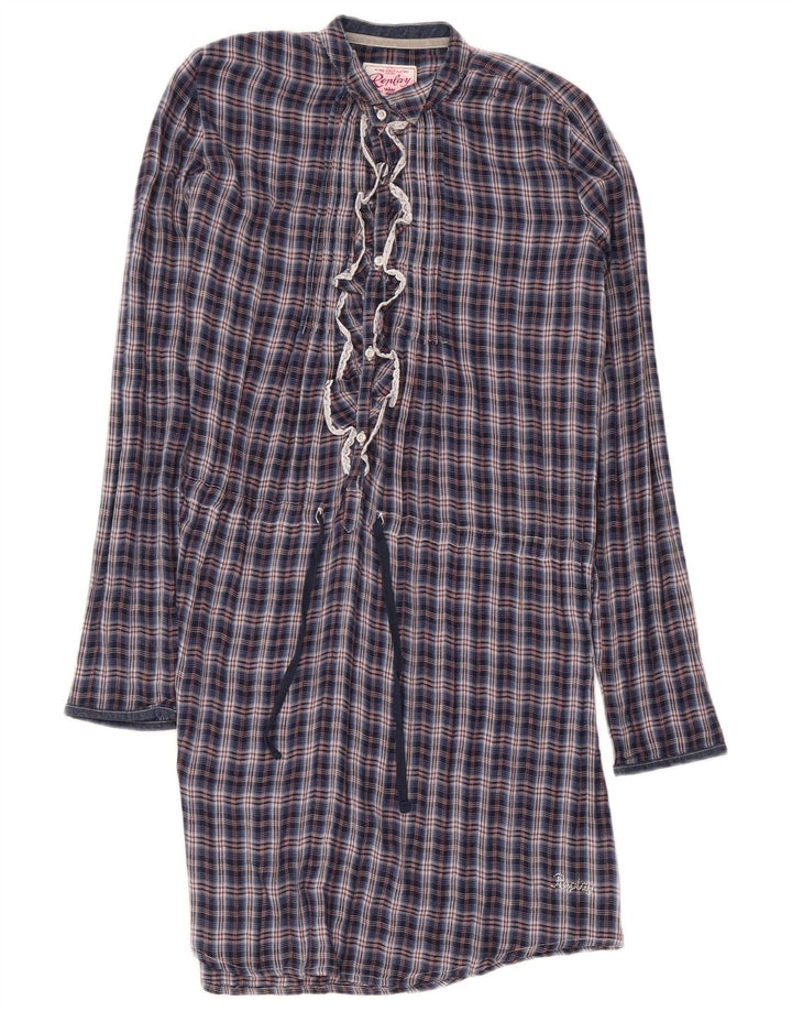 Replay Girls Ruffle Front Pullover Shift Dress 13-14 Years Navy Blue Check