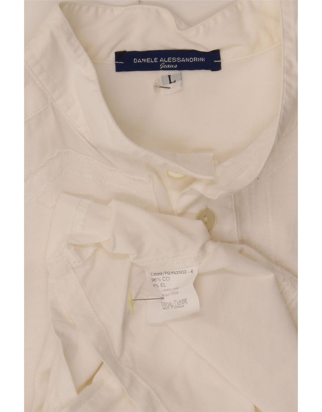 DANIELE ALESSANDRINI Womens Pullover Shirt UK 16 Large White Cotton