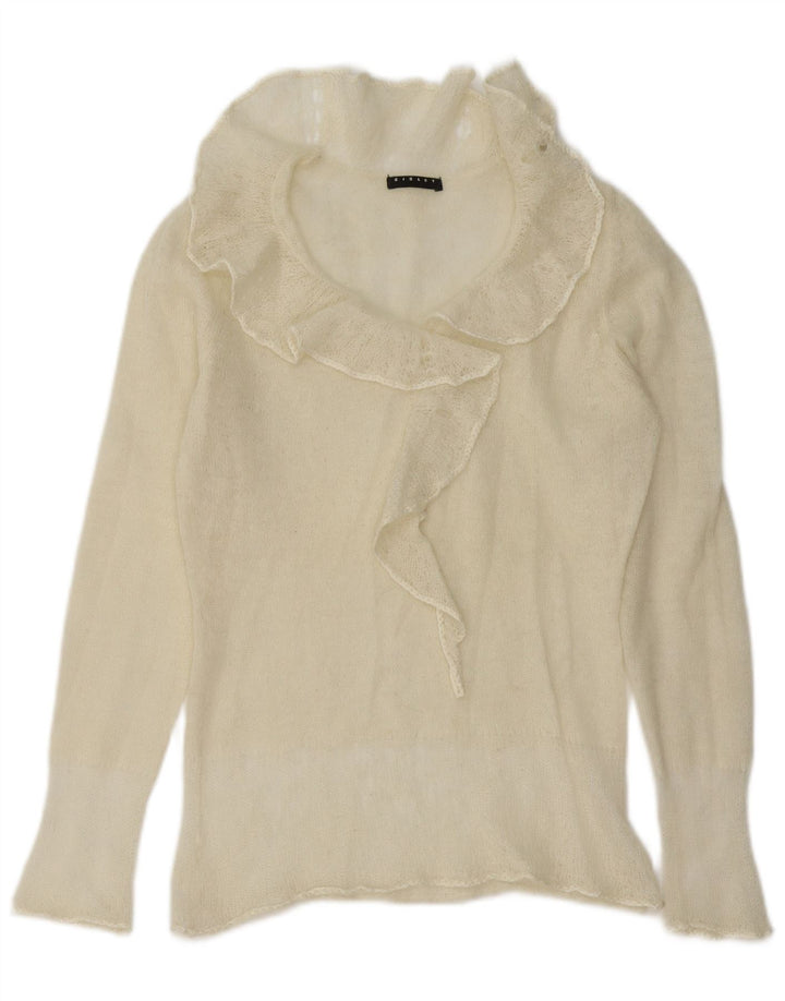Sisley Womens Flæse Front Polo Neck Jumper Sweater UK 12 Medium Off White