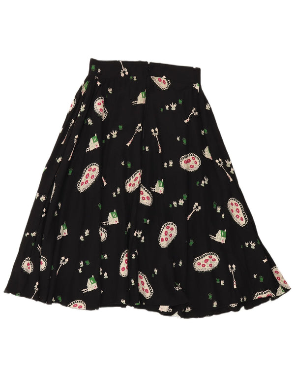 Vintage Kvinders Flared Nederdel W28 Medium Black Floral