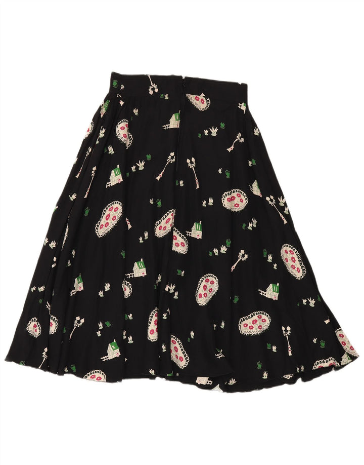 Vintage Kvinders Flared Nederdel W28 Medium Black Floral