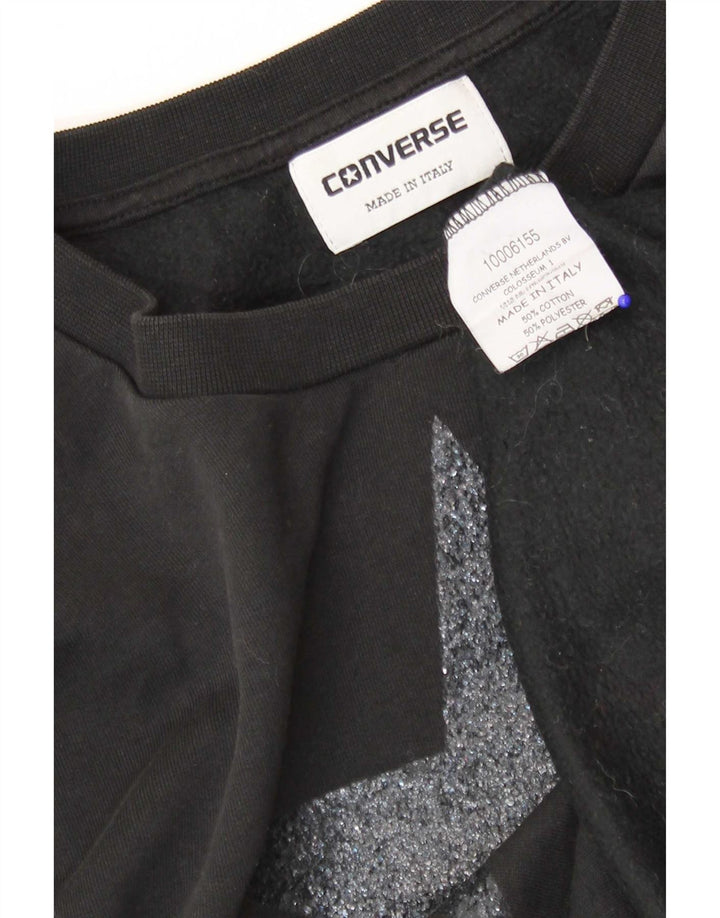 Converse Dame Grafisk Oversized Sweatshirt Jumper UK 10 Lille Sort