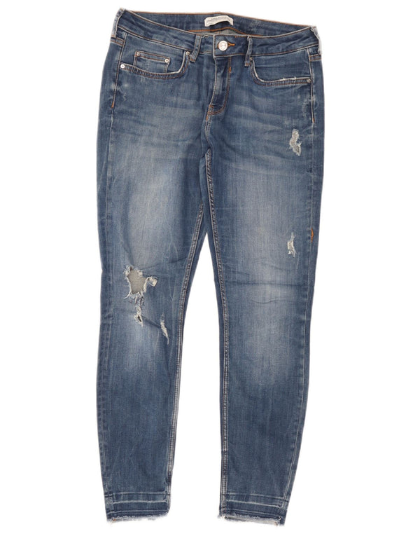 Zara Dame Distressed Skinny Jeans EU 42 Large W32 L26 Blå