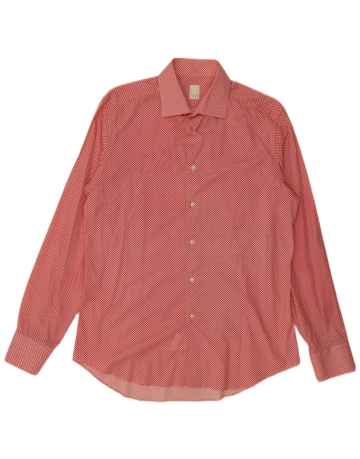 Vintage herreskjorte str. 40 15 3/4 Medium rød geometrisk bomuld