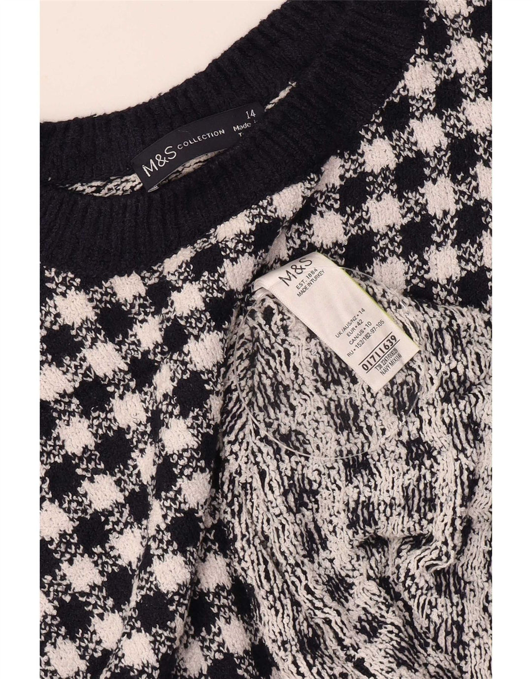 Marks & Spencer Damebluse Top UK 14 Large Navy Blue Houndstooth
