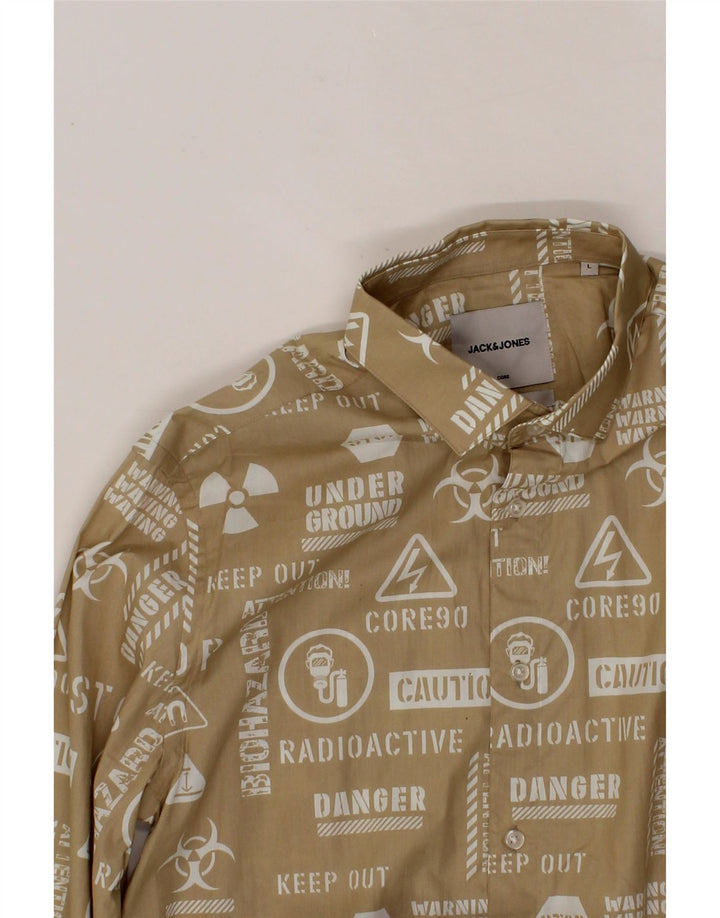 JACK & JONES Mens Graphic Shirt Large Beige Cotton Vintage Jack & Jones and Second-Hand Jack & Jones from Messina Hembry 