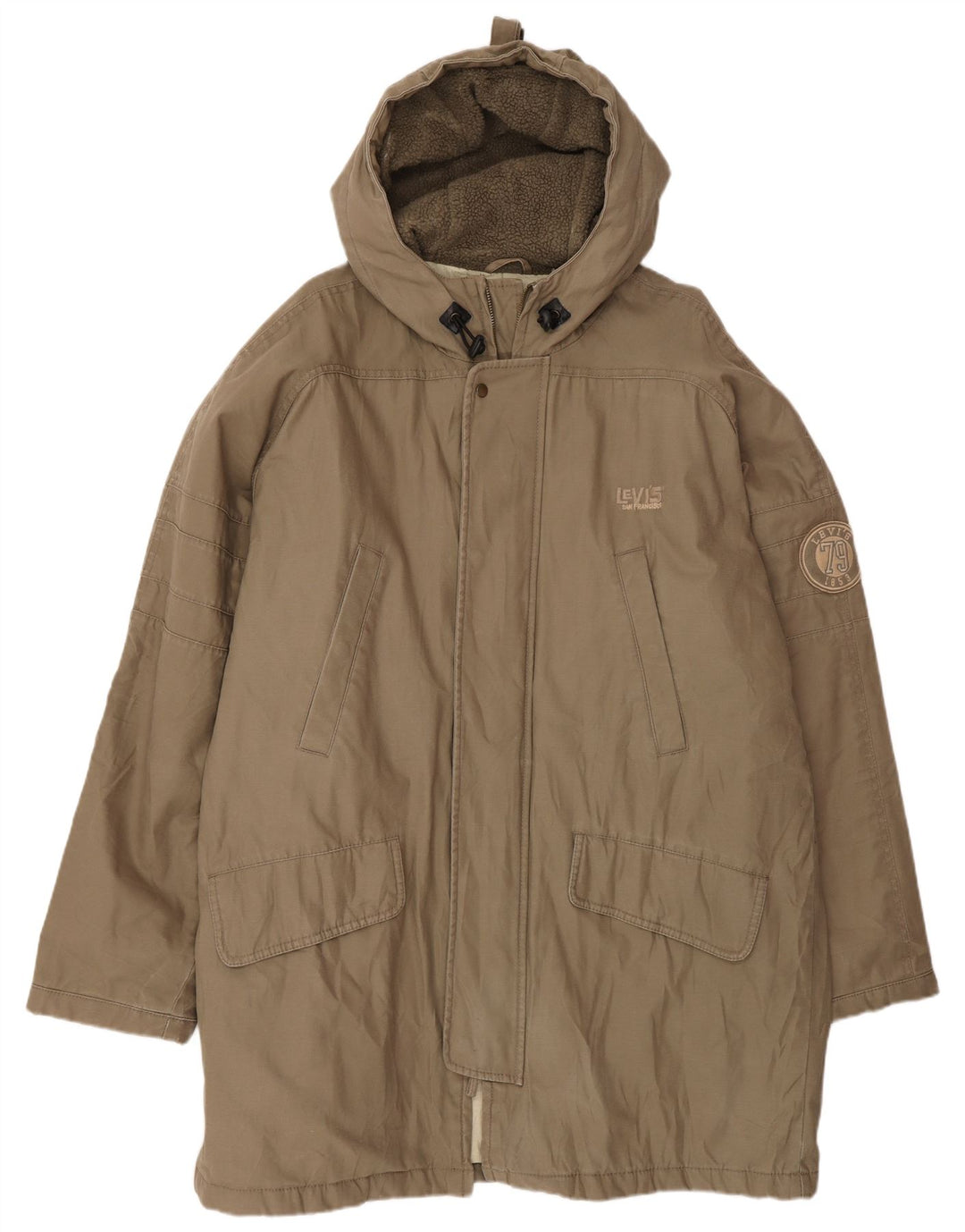 Levi's Herre Hooded Parka Jacket UK 40 Stor Beige Bomuld