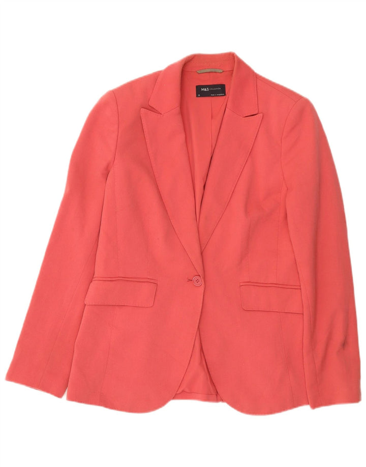 Marks & Spencer Dame 1-knaps blazerjakke UK 12 Medium Pink Polyester