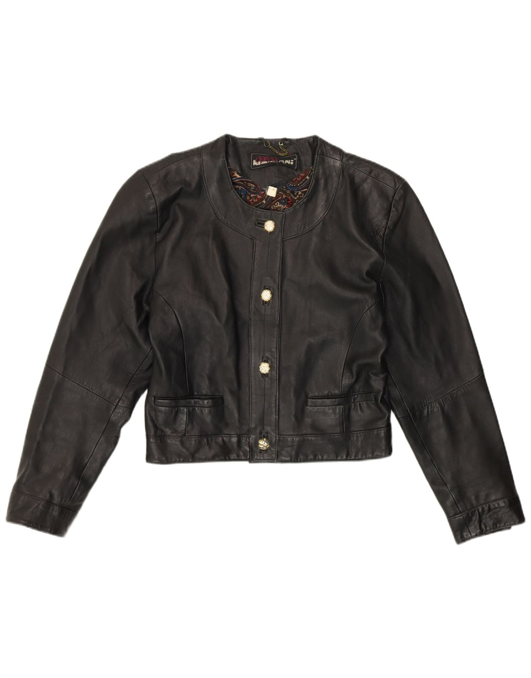 GIORGIO MOBIANI Womens Crop Leather Jacket UK 10 Small  Black Leather