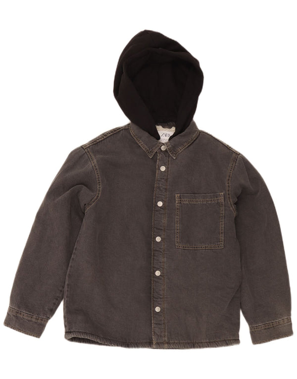 Zara Sherpa-jakke i denim med hætte til drenge 11-12 år Grå Colourblock Bomuld
