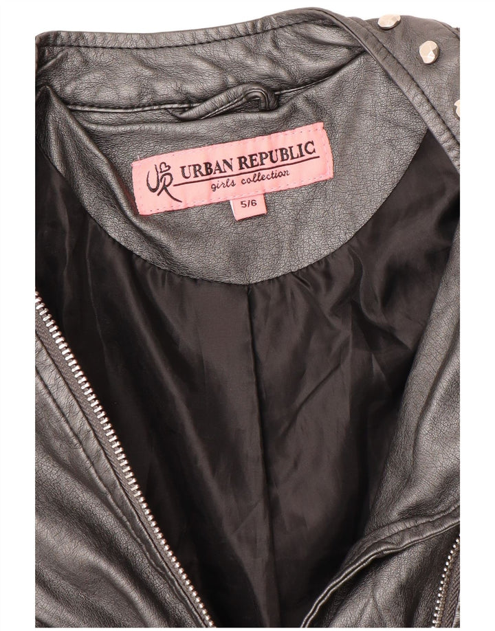 URBAN REPUBLIC Girls Leather Biker Jacket 5-6 Years Black