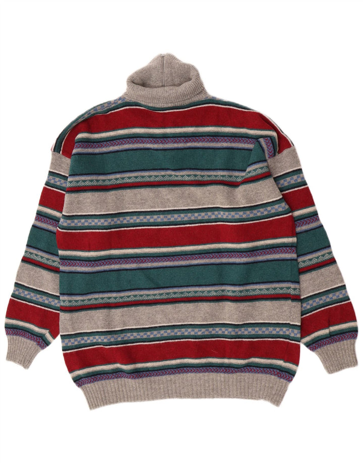Vintage herre lynlås-hals sweater stor flerfarvet stribet lammeuld