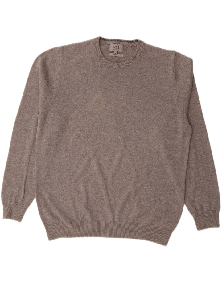 MARKS & SPENCER Herre sweater med rund hals, stor grå bomuld