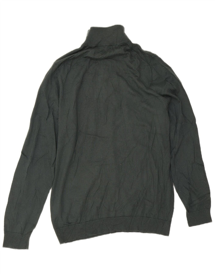 Marks & Spencer Herre Zip Neck Jumper Sweater Stor Grøn Merinould