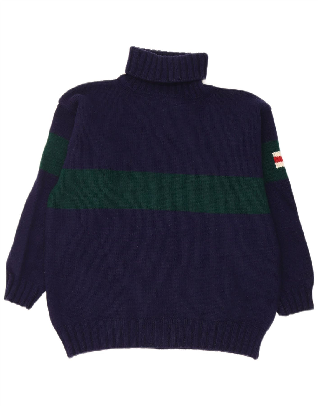 Hackett Dame Roll Neck Jumper Sweater UK 18 XL Navy Blue Colourblock Uld