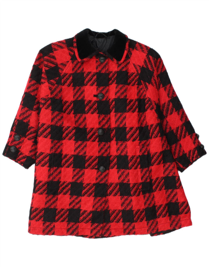 Vintage oversize overfrakke til kvinder IT 42 Medium Red Houndstooth Virgin Wool