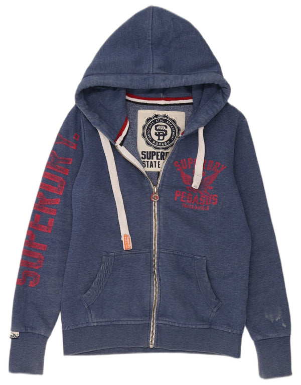 Superdry Womens Graphic Regular Fit Hoodie Jumper UK 16 Large Blue Cotton