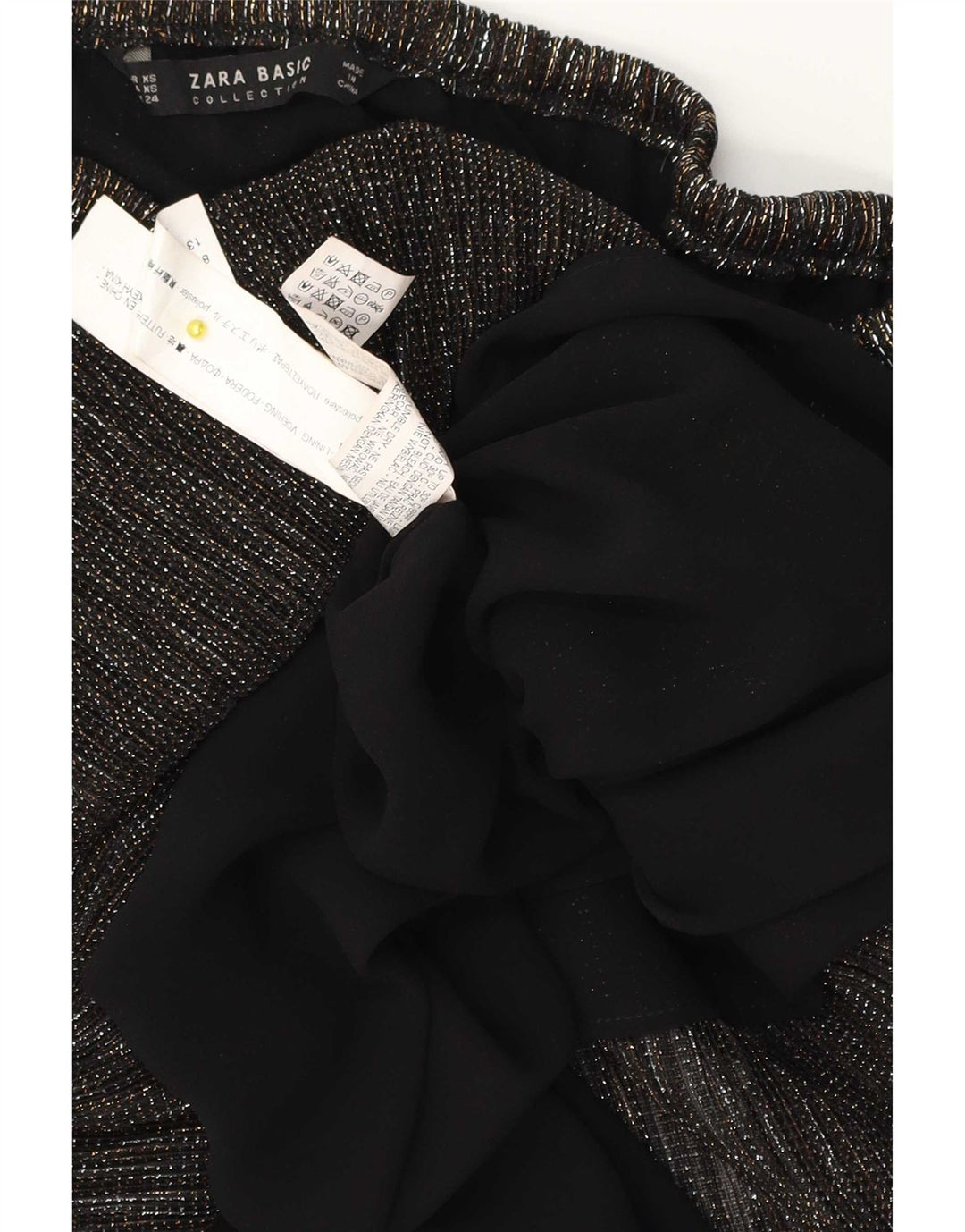 Zara Womens Oversized Crop Off Shoulder Top UK 4 XS Sort Flecked Polyester