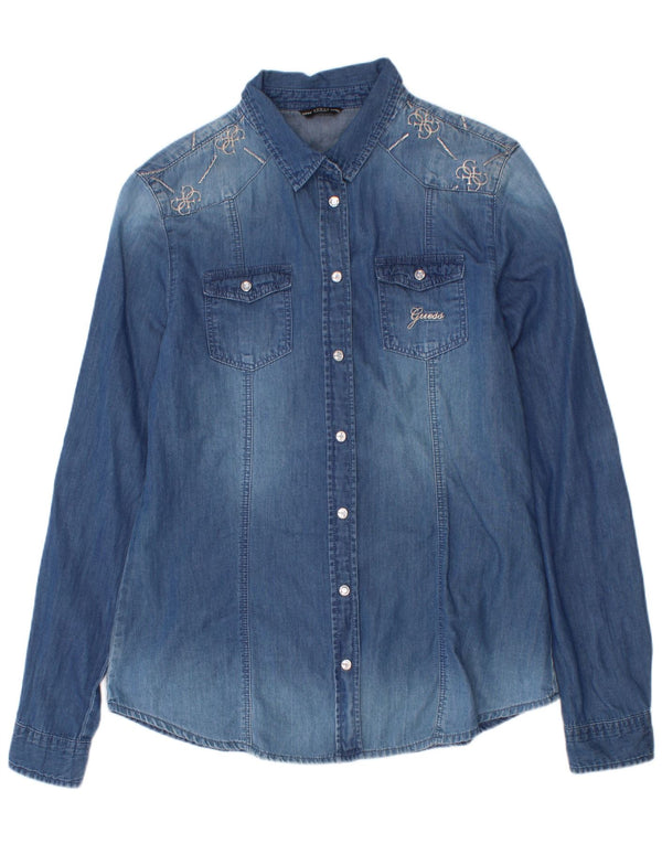 Guess Girls Denim Shirt 13-14 Years Blue Floral Cotton