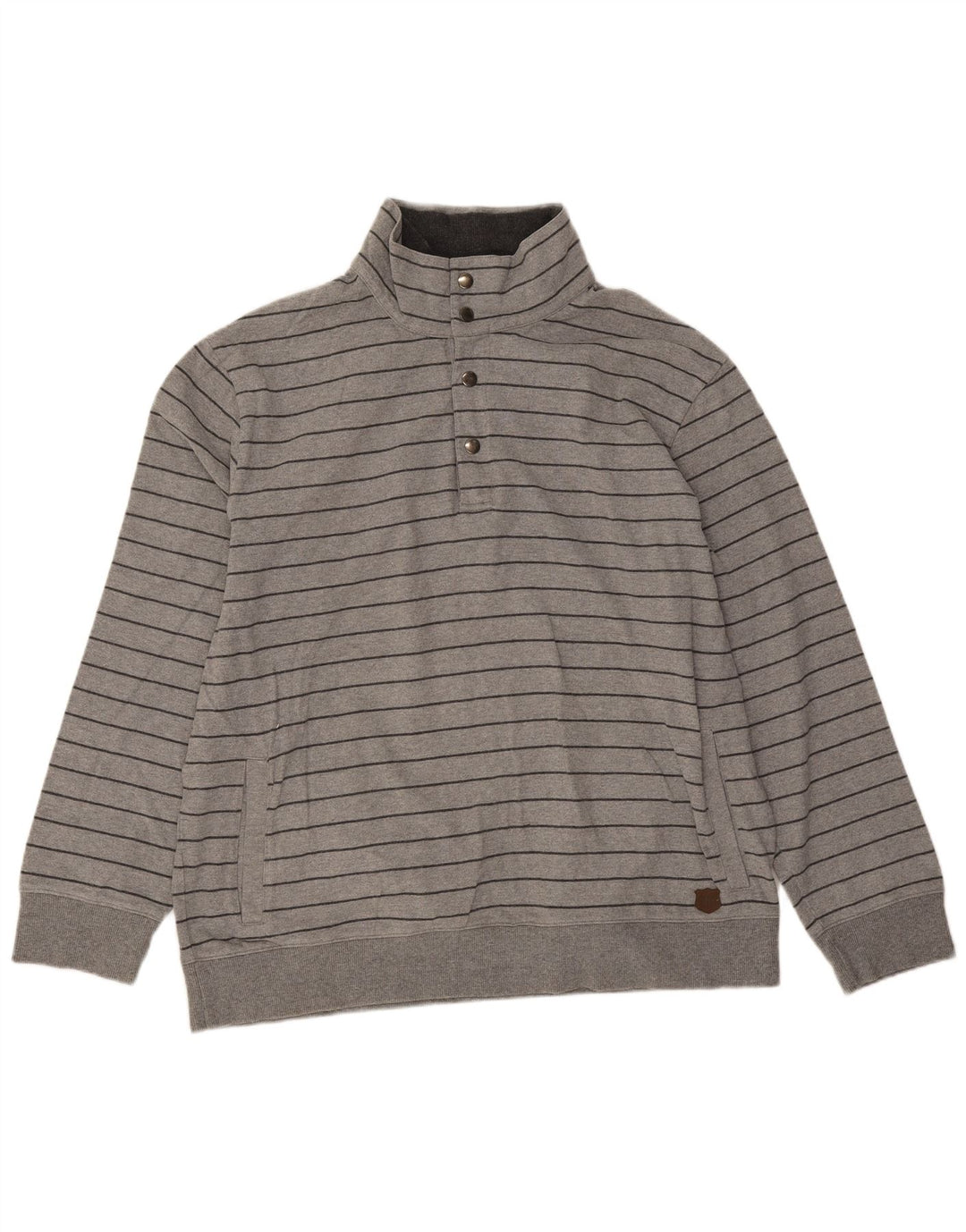 Marks & Spencer Herre Button Neck Jumper Sweater XL Gråstribet bomuld