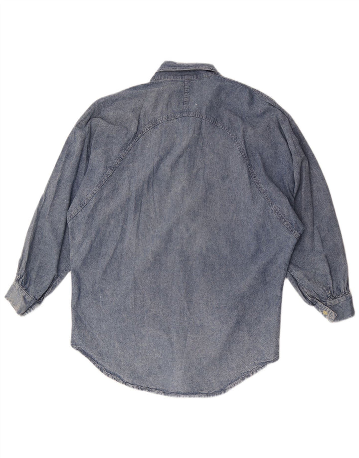 Vintage Dame Oversized Denim Shirt UK 14 Medium Blue Cotton