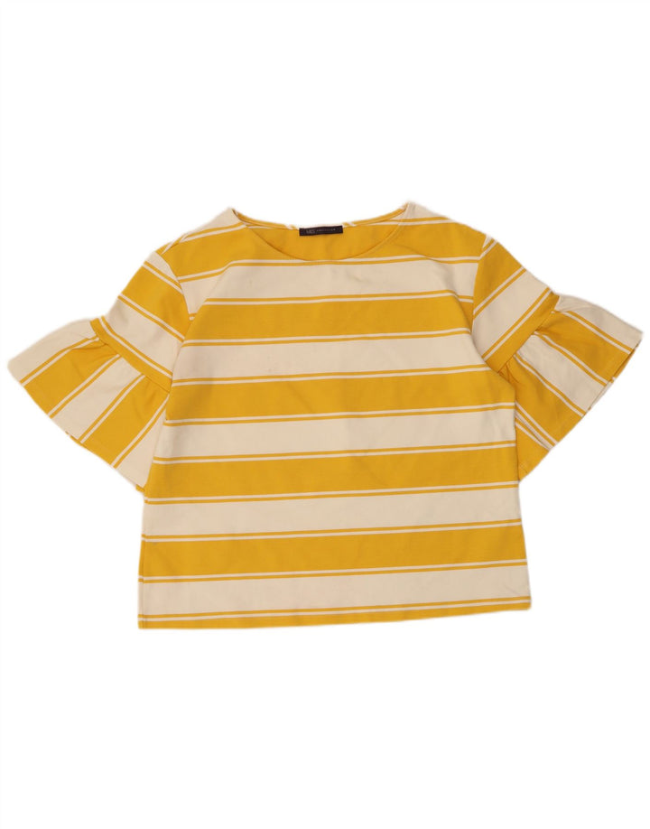 Marks & Spencer Womens Crop Top UK 14 Stor gulstribet bomuld