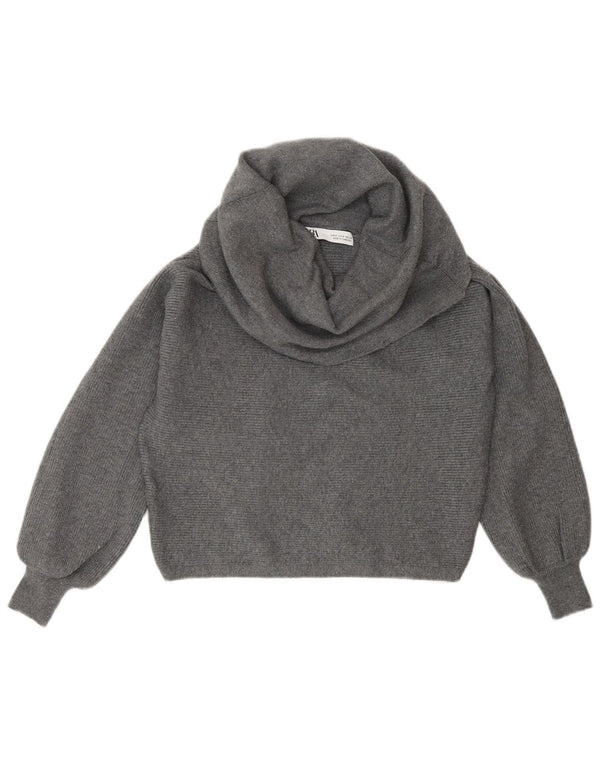 Zara Dame Crop Roll Neck Jumper Sweater UK 10 Small Grey Viscose