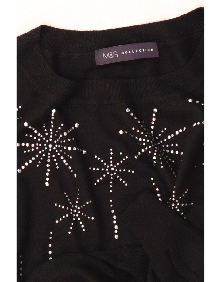 Marks & Spencer Dame Grafisk Boat Neck Jumper Sweater UK 12 Medium Black