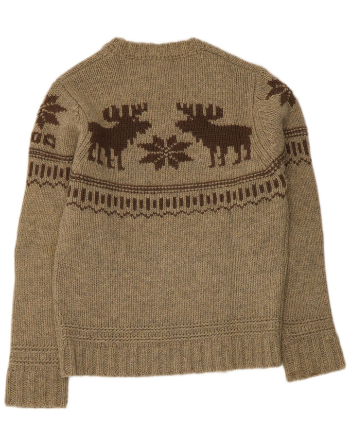 Smog Herre Grafisk Crew Neck Jumper Sweater Medium Beige Fair Isle Lambswool