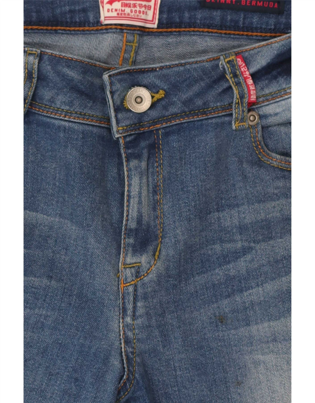 Superdry Bermuda skinny denimshorts W32 mellemblå bomuld til kvinder