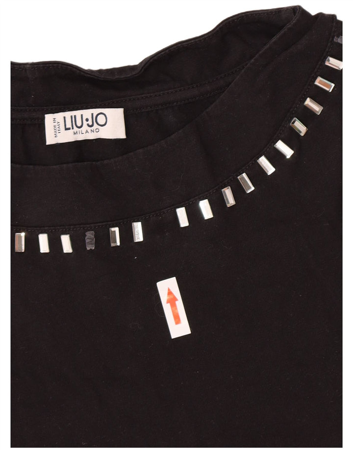 Liu Jo Dame T-Shirt Top UK 10 Lille Sort Bomuld