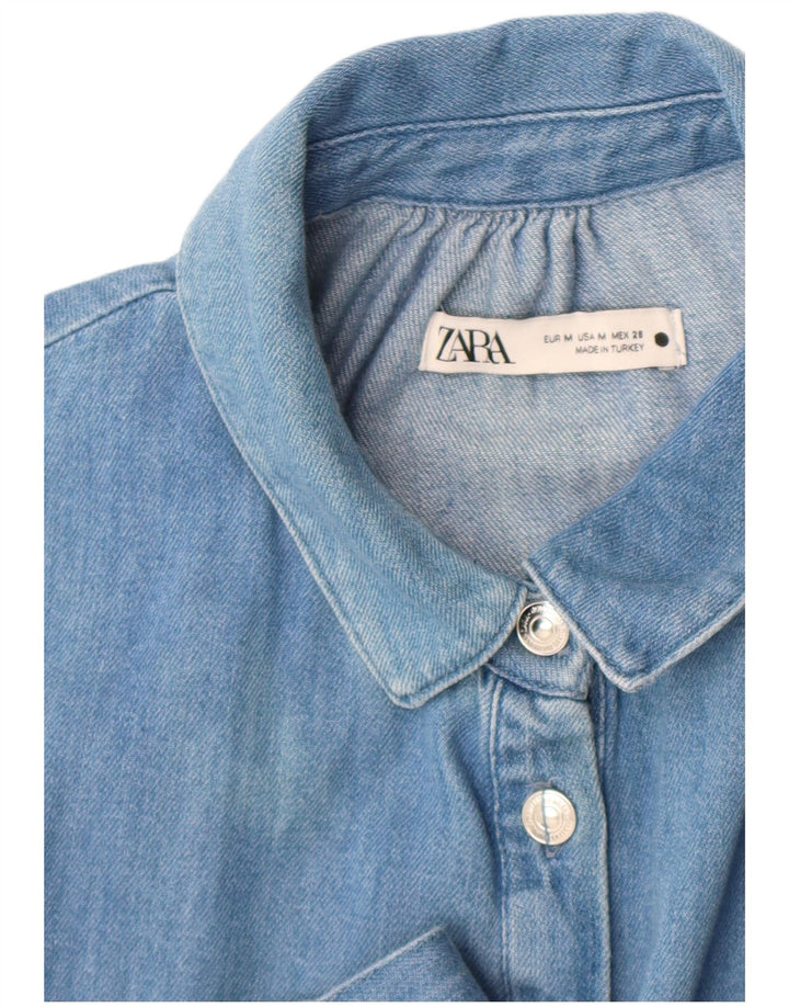 Zara Dame Langærmet Denim Kjole UK 12 Medium Blue