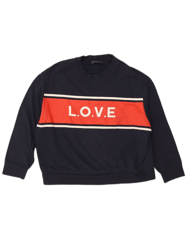 Marks & Spencer Dame Grafisk Sweatshirt Jumper UK 14 Medium Navy Blue
