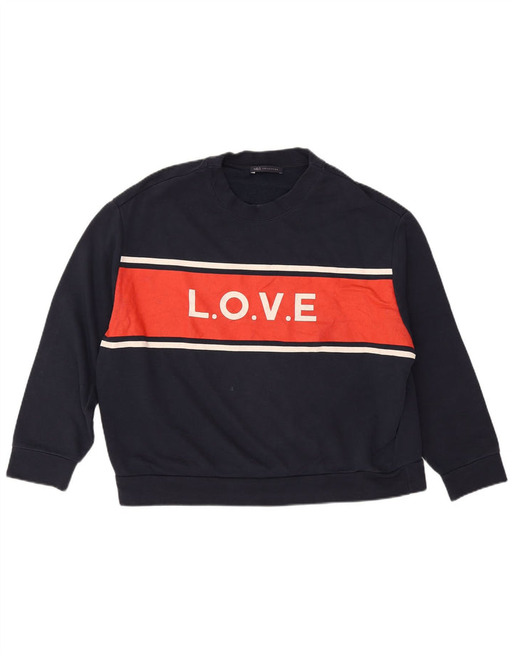 Marks & Spencer Dame Grafisk Sweatshirt Jumper UK 14 Medium Navy Blue