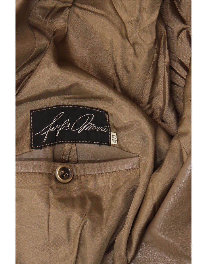 Vintage herre dobbeltradet læderblazerjakke IT 48 Medium Brun