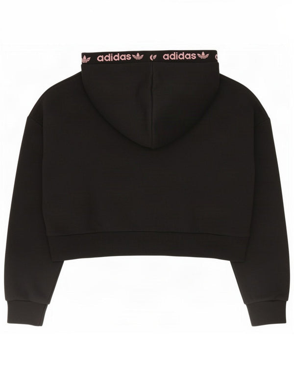 Adidas Womens Oversized Crop Graphic Hoodie Jumper UK 10 Small Black Cotton